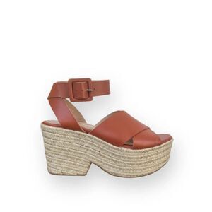 Alohas Lyla Nude Crisscross Ankle Strap Jute Sole Chunky Espadrille Wedge Sz 10